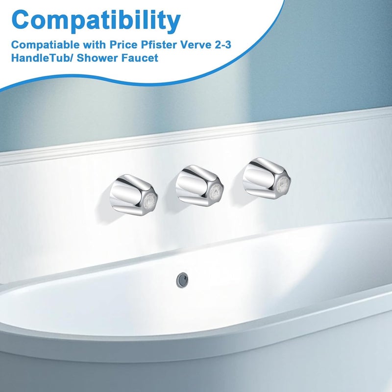 Coolfell Metal 3 Piece Shower Knob Replacement, Compatible with Price Pfister Shower Verve and tub/Shower Faucet Handle, Shower Knob for 12 tooth 9.5mm valve stem, Height 2.35 in Width 2.35 in (Chrome) - Image 3